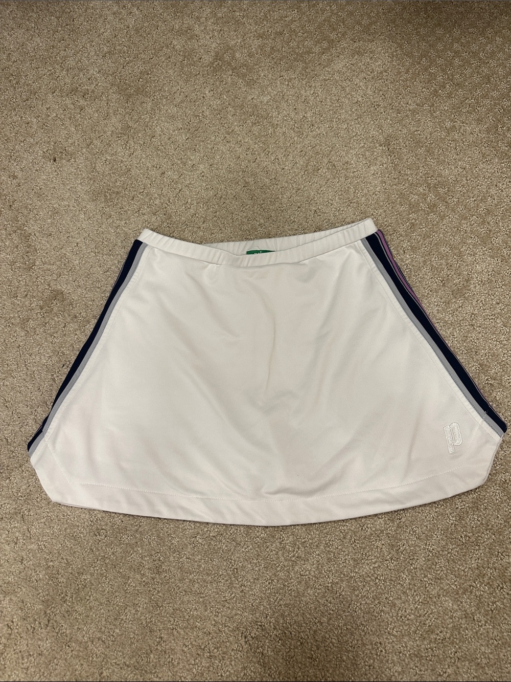 White Athletic Skirt with Navy Contrast Side Stripes